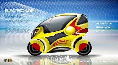 Gerçekçi 3d elektrikli otomobil Infographic kavramı. Dijital vektör elektrikli araba poster ile kutsal kişilerin resmi. e-ticaret iş kavramı
