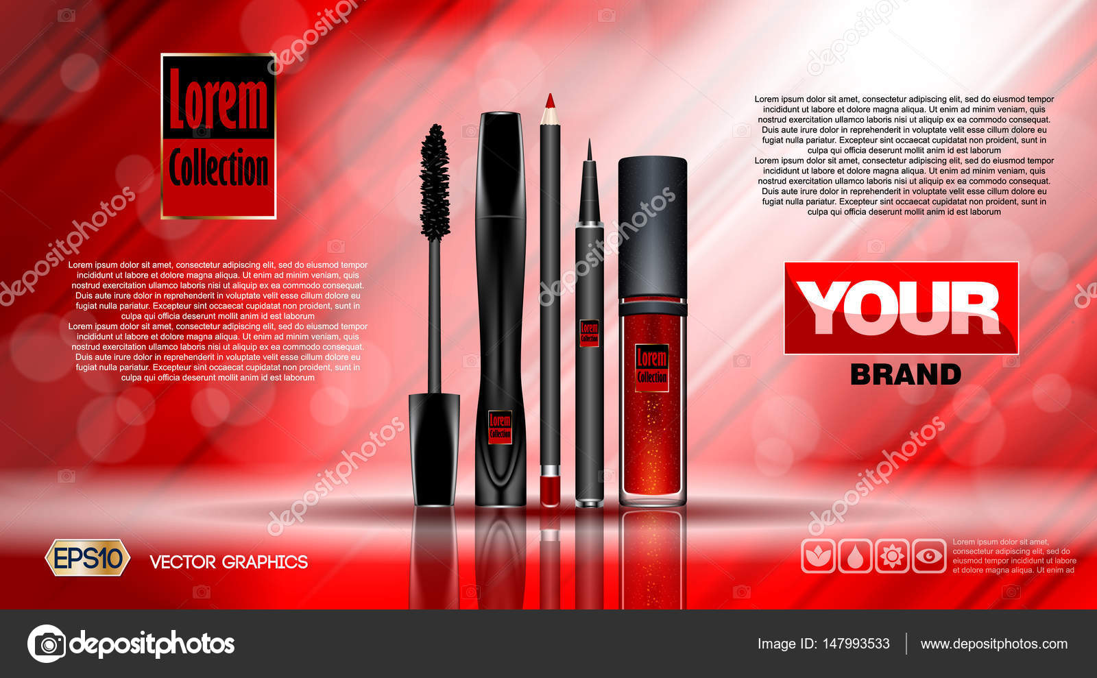 Download Cosmetic Set Ads Template Mascara And Brow S Gel Eyeliner Lipstick Collection Cover Mockup Red Background Fragrance Dazzling Effect Background 3d Realistic Vector Illustration Vector Image By C Inagraur Ymail Com Vector