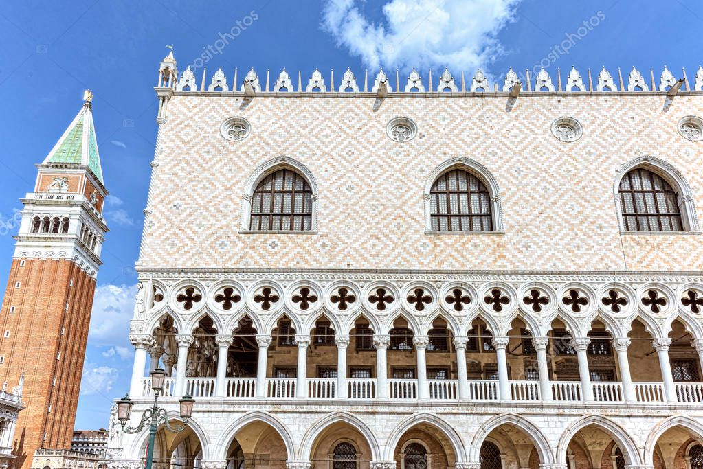 San Marco square in Venezzia, Italy. Palazzo Ducale and St Marks Campanile The tower of Venetia