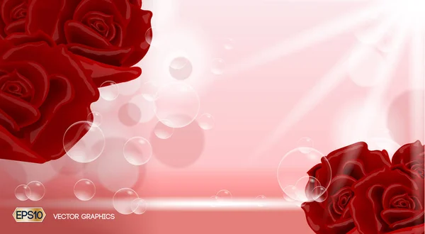 Red rose flowers fragrance for ads. Dazzling effect background. 3D Realistic Vector illustration — Stock Vector