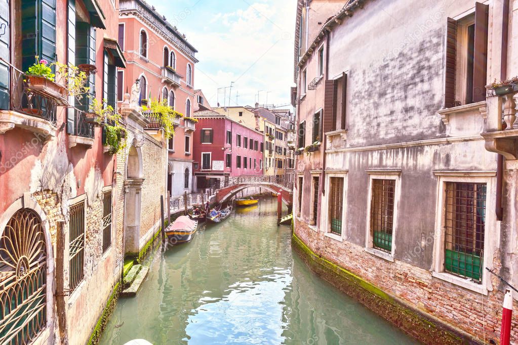 Venice scenic old streets water canal. Italian Lagoon