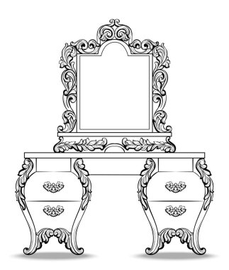 Muhteşem Barok konsol tablo ve ayna çerçevesi ayarlayın. Vektör Fransız lüks zengin süsler oyma. Victoria varlıklı tarzı mobilya dekore edilmiştir.