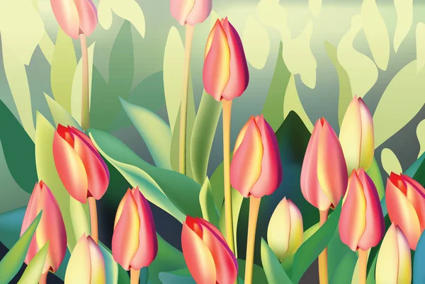 Flores de tulipán rojo Fondo invitación temporada primavera. Ilustración vectorial — Archivo Imágenes Vectoriales