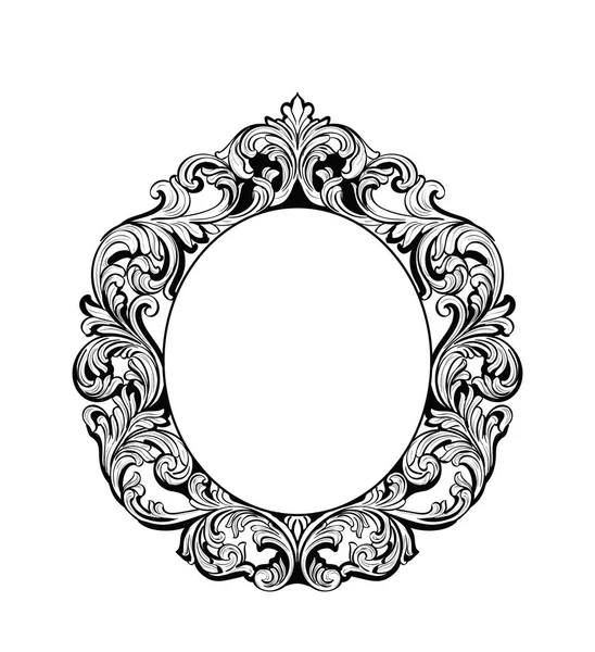 Αυτοκρατορική μπαρόκ καθρέφτη στρογγυλό πλαίσιο. Γαλλική πολυτέλεια πλούσια περίτεχνα στολίδια φορέα. Βικτωριανή διακόσμηση Βασιλική — Διανυσματικό Αρχείο