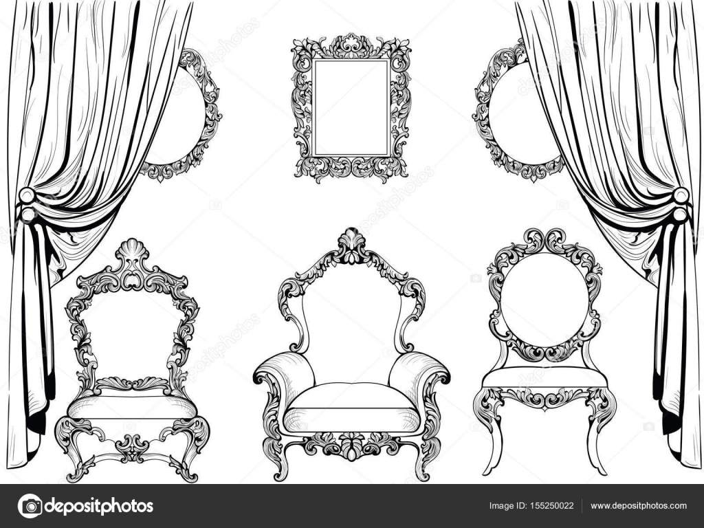 Vintage Baroque Golden Chair Furniture. Vector sketch Stock Vector | Adobe  Stock