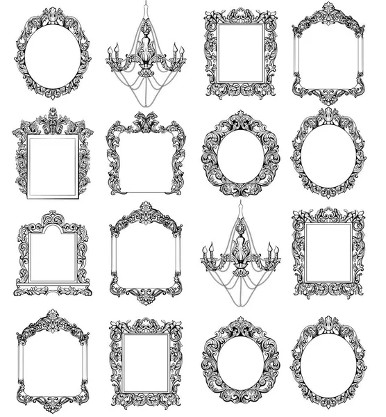 Rich keizerlijke barok Rococo frames instellen. Franse luxe gesneden ornamenten. Vector Victoriaanse exquise stijl ingericht frames — Stockvector