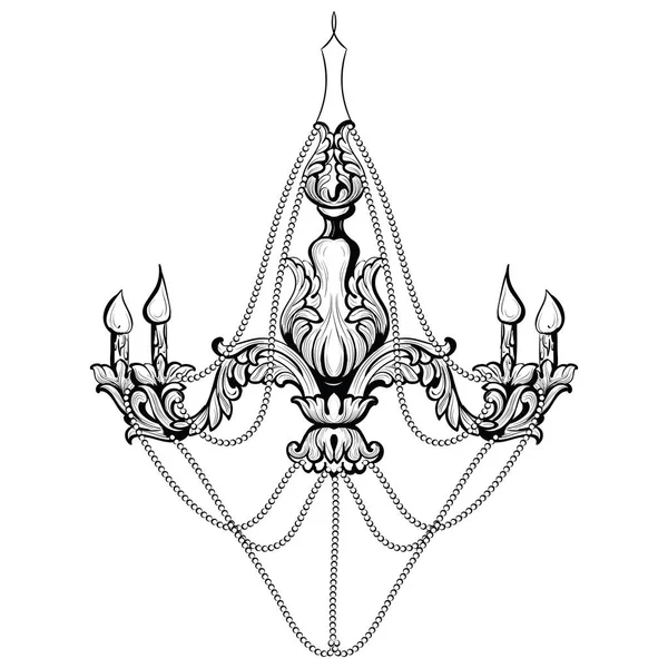 ヴィンテージ バロック エレガントなシャンデリア。ベクトルの高級ロイヤル リッチ スタイルの装飾です。クラシック ランプ イラスト スケッチ — ストックベクタ