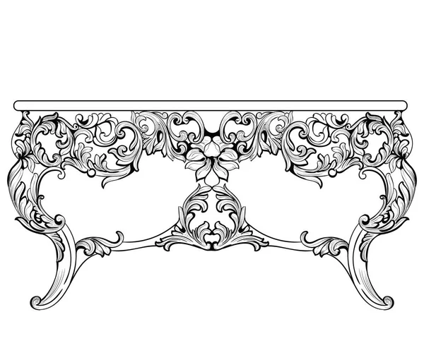 Császári barokk konzol asztal. Francia luxus faragott dísztárgy tábla bútorokkal díszített. Vektor viktoriánus királyi stílusban — Stock Vector