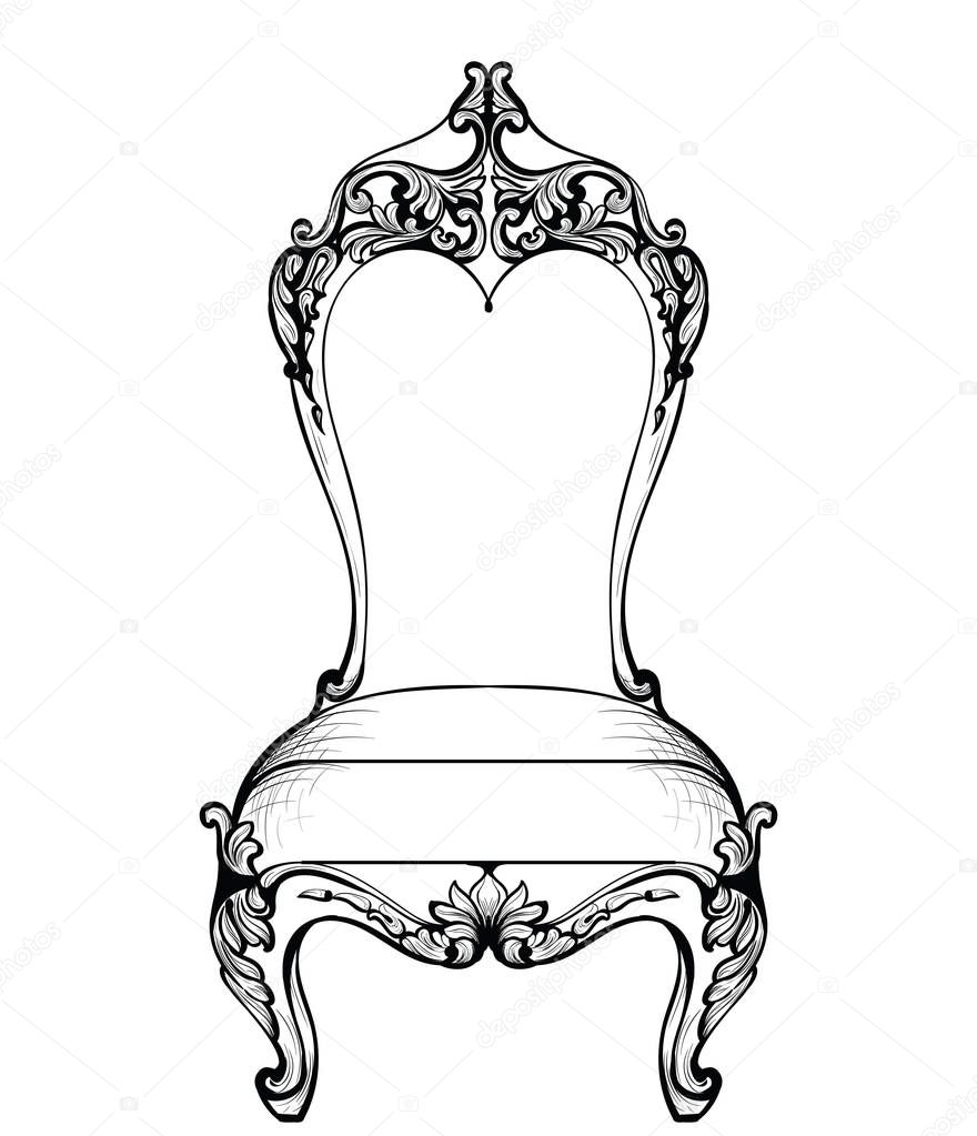 Imperial Baroque chair in luxurious ornaments. Vector French Luxury rich intricate structure. Victorian Royal Style decor