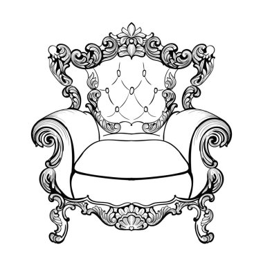 İmparatorluk Barok koltuk lüks süslemeli. Fransız lüks zengin karmaşık yapısı vektör. Royal Victoria tarzı dekor