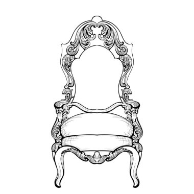 İmparatorluk Barok sandalye ile lüks süsler. Fransız lüks zengin karmaşık yapısı vektör. Royal Victoria tarzı dekor
