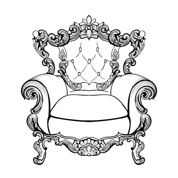 Imperial Baroque armchair with luxurious ornaments. Vector French Luxury rich intricate structure. Victorian Royal Style decor — Stock Vector