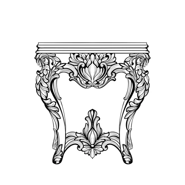 Table de console baroque impériale. Meubles de table décorés d'ornements sculptés de luxe français. Vecteur style royal victorien — Image vectorielle