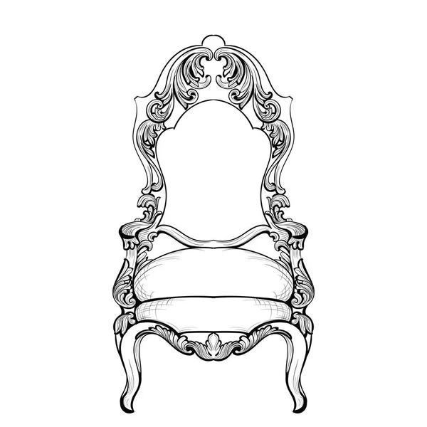 Αυτοκρατορική μπαρόκ καρέκλα με πολυτελή στολίδια. Γαλλική πολυτέλεια πλούσια περίπλοκη δομή του φορέα. Βικτωριανή διακόσμηση Βασιλική — Διανυσματικό Αρχείο