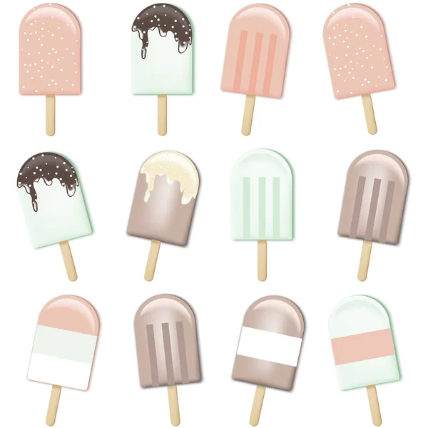 Να ορίσετε Παγωτό καρπούζι, σοκολάτα, φράουλα, λεβάντα γεύσεις. Εικονογράφηση διάνυσμα — Διανυσματικό Αρχείο
