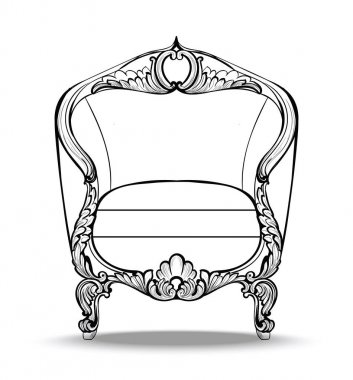 İmparatorluk Barok klasik koltuk lüks süslemeli yuvarlak. Fransız lüks zengin karmaşık yapısı vektör. Royal Victoria tarzı dekor