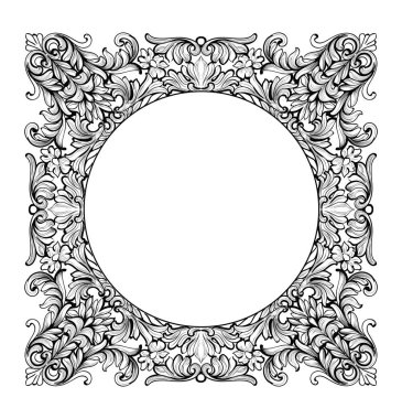 Vintage imparatorluk Barok ayna yuvarlak çerçeve. Fransız lüks zengin karmaşık süs vektör. Royal Victoria tarzı dekor