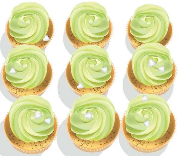 Cupcakes auf einem weißen Tisch. Sommer köstliche Desserts grüne Farbe — Stockvektor