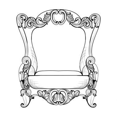 Klasik imparatorluk Barok koltuk lüks süslemeli. Fransız lüks zengin karmaşık yapısı vektör. Royal Victoria tarzı dekor