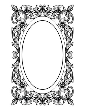 Vintage ayna oval çerçeve. Fransız lüks zengin karmaşık süs vektör. Royal Victoria tarzı dekor