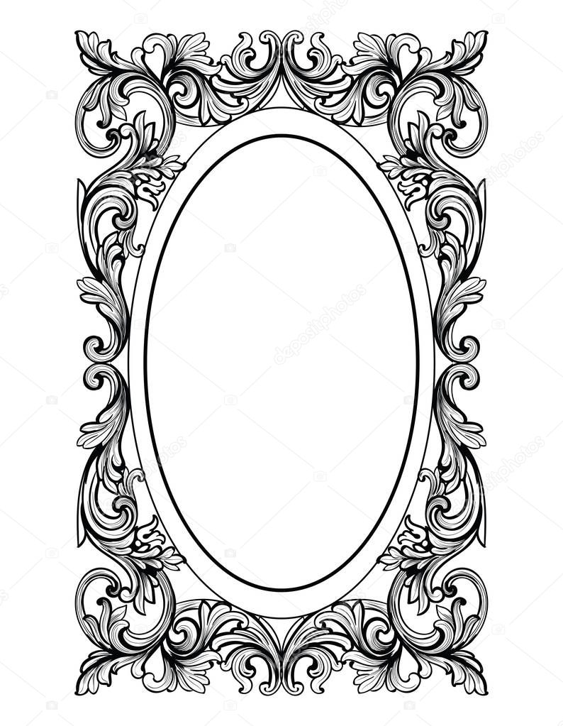 Vintage Mirror oval frame. Vector French Luxury rich intricate ornaments. Victorian Royal Style decor