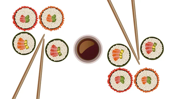 Sushi-Rollen Draufsicht Flachbild-Vektorillustration — Stockvektor