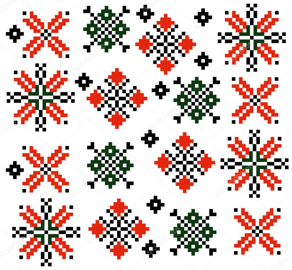 Moldovan Romanian ethnic ornament pattern set collection Vector