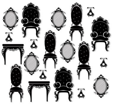 Vintage mobilya siyah vektör ayarlayın. Zengin süsler mobilya toplama mamut oyma. Vektör Victoria tarzı
