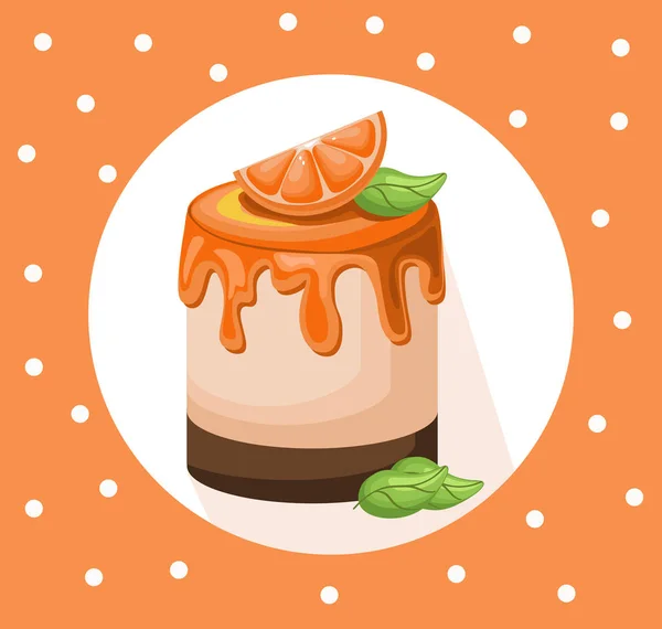 Deliciosa sobremesa de bolo de laranja festiva no fundo pontilhado retro. Produtos de confeitaria de verão panificação trata ilustração vetorial —  Vetores de Stock