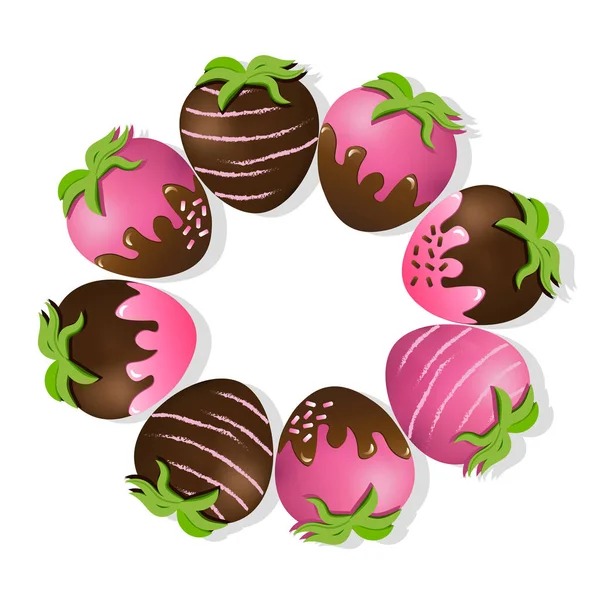 Fraises délicieux chocolat trempé vue dessus Fond vectoriel — Image vectorielle