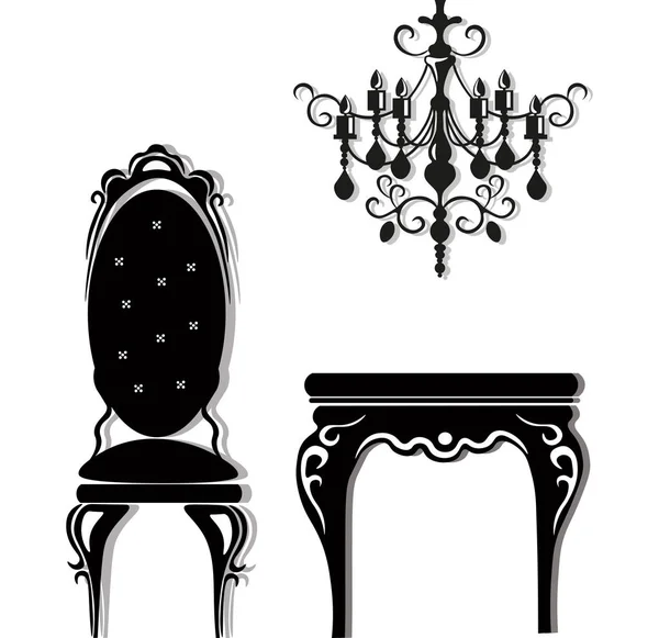 Vintage mobiliário preto conjunto Vector. Ricos ornamentos esculpidos coleção de móveis. Vetor estilo vitoriano — Vetor de Stock