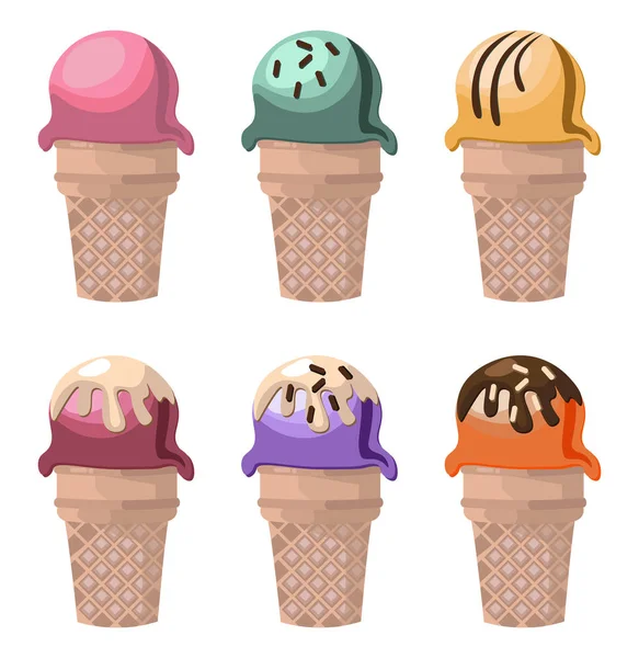 Icecream cones delicious set Vector illustration