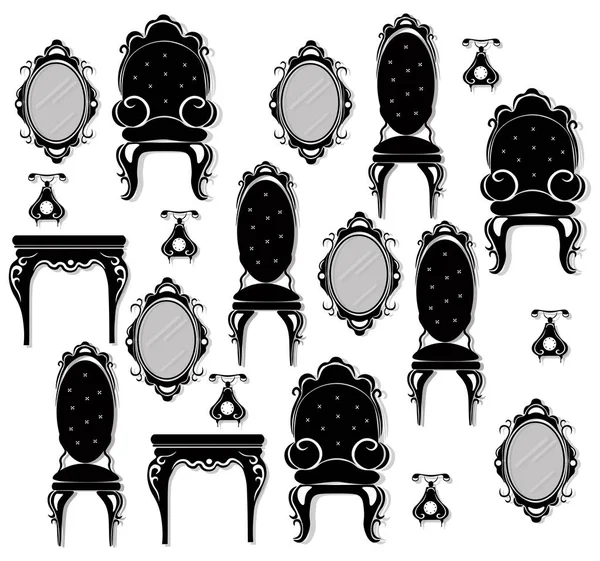 Vintage mobilya siyah vektör ayarlayın. Zengin süsler mobilya toplama mamut oyma. Vektör Victoria tarzı
