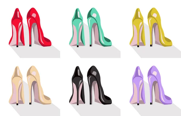 Ensemble de chaussures à talons hauts colorés Illustration vectorielle — Image vectorielle