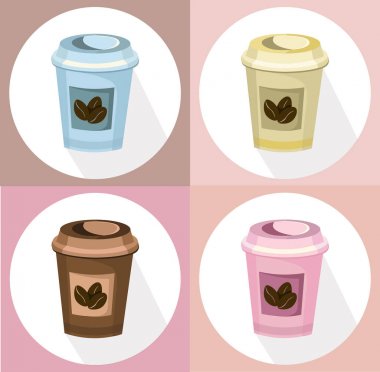 Kahve kağıt bardak simgesi şablonu ayarlayın. Pembe Kuvars ve huzur vektör şablonu