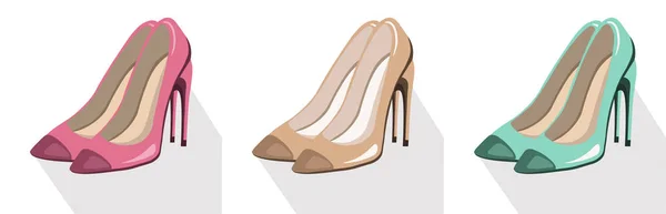 Sexy dame chaussures pompes ensemble vectoriel coloré, style d'été — Image vectorielle