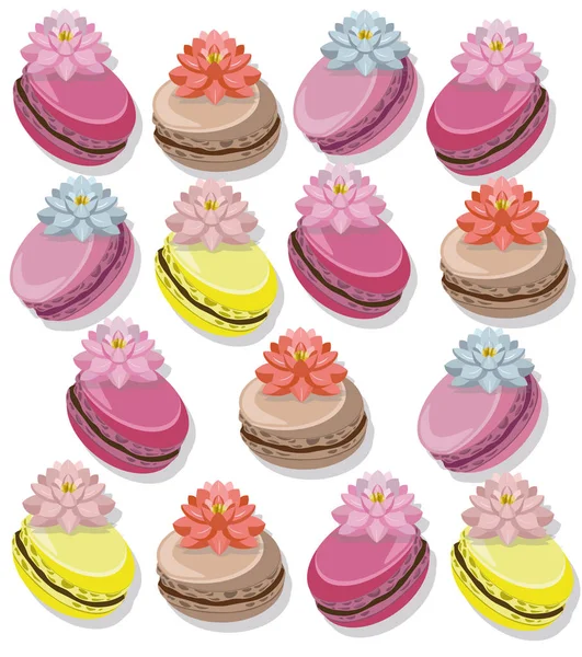 Delicioso conjunto de sobremesas coloridas Macaroon Ilustração vetorial — Vetor de Stock