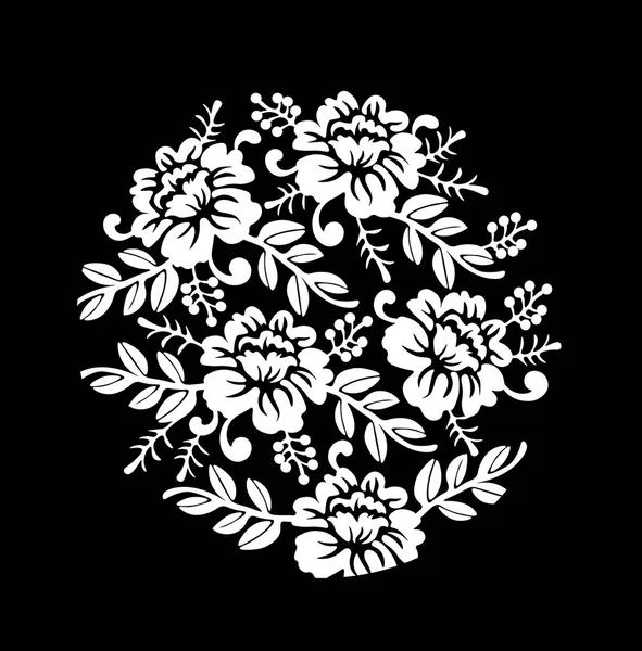 Vintage bianco e nero Corona floreale Vector estate rose modello silhouette. Illustrazione disegnata a mano — Vettoriale Stock