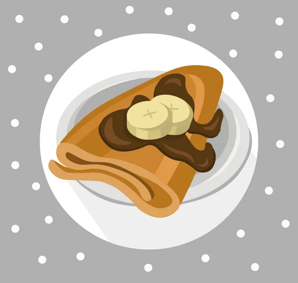Pancake coklat syrop dan pisang rasa ikon vektor pola retro latar belakang titik-titik - Stok Vektor