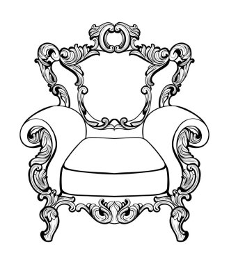 Klasik imparatorluk Barok koltuk lüks süslemeli. Fransız lüks zengin karmaşık yapısı vektör. Royal Victoria tarzı dekor