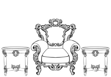 Zengin imparatorluk Barok Rokoko mobilya ve çerçeveleri ayarlayın. Fransız lüks süsler oyma. Çerçeveler vektör Victorian stilde dekore