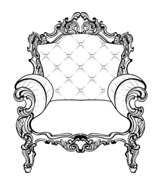 Klasik imparatorluk Barok koltuk lüks süslemeli. Fransız lüks zengin karmaşık yapısı vektör. Royal Victoria tarzı dekor