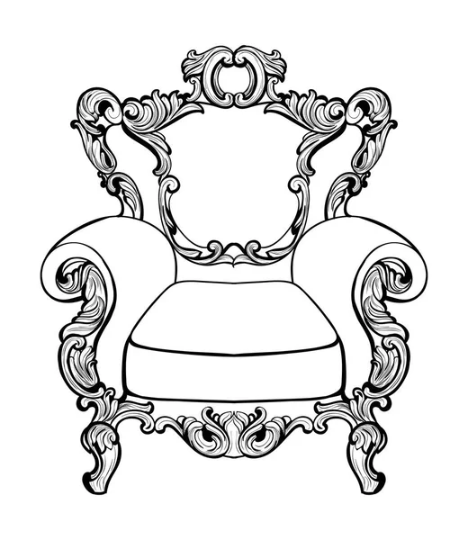 Classic Imperial Baroque armchair with luxurious ornaments. Vector French Luxury rich intricate structure. Victorian Royal Style decor — Stock Vector