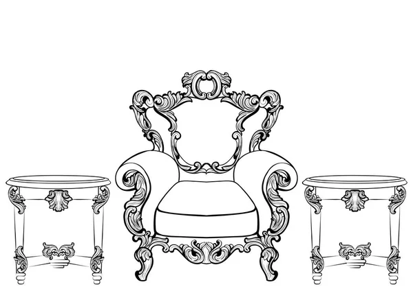 Rich keizerlijke barok Rococo meubilair en frames instellen. Franse luxe gesneden ornamenten. Vector Victoriaanse exquise stijl ingericht frames — Stockvector