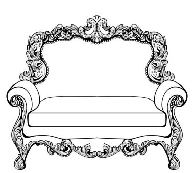 İmparatorluk Barok kanepe ile lüks süsler. Fransız lüks zengin karmaşık yapısı vektör. Royal Victoria tarzı dekor