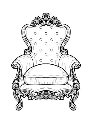 İmparatorluk Barok koltuk lüks süslemeli. Fransız lüks zengin karmaşık yapısı vektör. Royal Victoria tarzı dekor