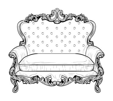 İmparatorluk Barok kanepe ile lüks süsler. Fransız lüks zengin karmaşık yapısı vektör. Royal Victoria tarzı dekor