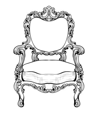 İmparatorluk Barok koltuk lüks süslemeli. Fransız lüks zengin karmaşık yapısı vektör. Royal Victoria tarzı dekor