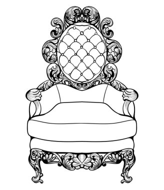İmparatorluk Barok koltuk lüks süslemeli. Fransız lüks zengin karmaşık yapısı vektör. Royal Victoria tarzı dekor