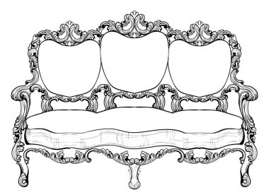 Enfes Barok koltuk lüks süsler ile ayarla. Fransız lüks zengin karmaşık yapısı vektör. Royal Victoria tarzı dekor